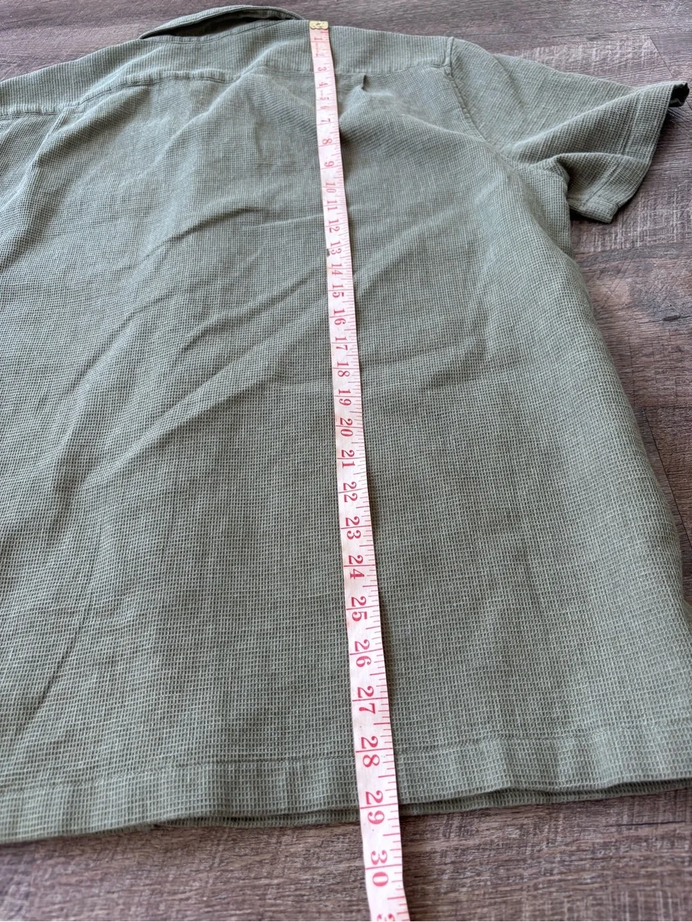 J. Crew Short-Sleeve Button-Up Waffle Shirt in Olive -L